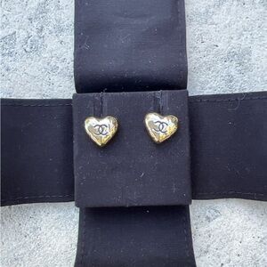 Chanel Gold CC Heart Earrings